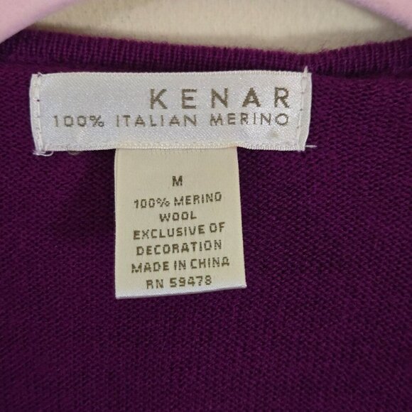Kenar Vintage Stunning Plum Merino Wool Ruffle Collar Rosette Cardigan Sweater S - Picture 4 of 4